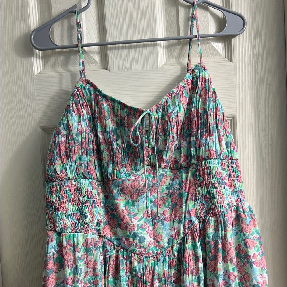 American Eagle Outfitters Maxi Dress Women XL Floral Pink and Green - Picture 2 of 10